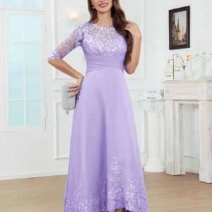 Mère De Mariée En Mousseline À Délicate Illusion Appliqués Paillettes Longue Berenice