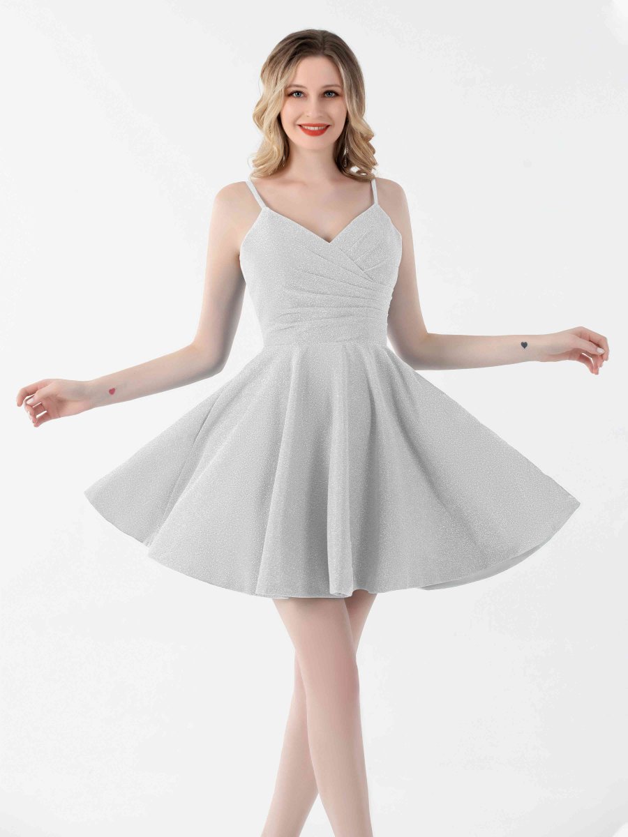 Mini Robes De Soirée Froncées À Paillettes Et Col En V Avec Poches Norah – Image 4