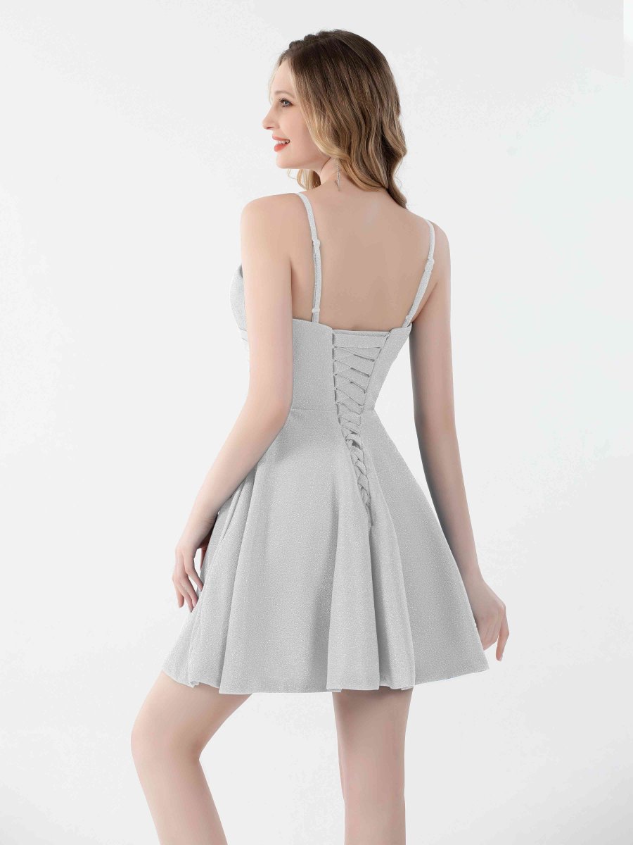 Mini Robes De Soirée Froncées À Paillettes Et Col En V Avec Poches Norah – Image 6