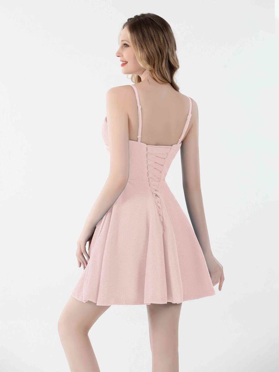 Mini Robes De Soirée Froncées À Paillettes Et Col En V Avec Poches Norah – Image 3