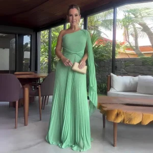 Asymmetrical Pleated Maxi Dress | Sculptural Elegance