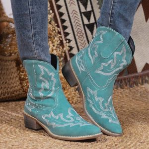 Bottes Cowboy Femme | Bleu Turquoise | Style Western avec Broderies