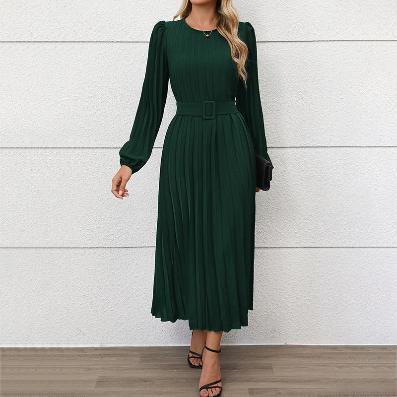 Robe Plissée Élégante | Vert Sapin | Ceinturée et Féminine – Image 6