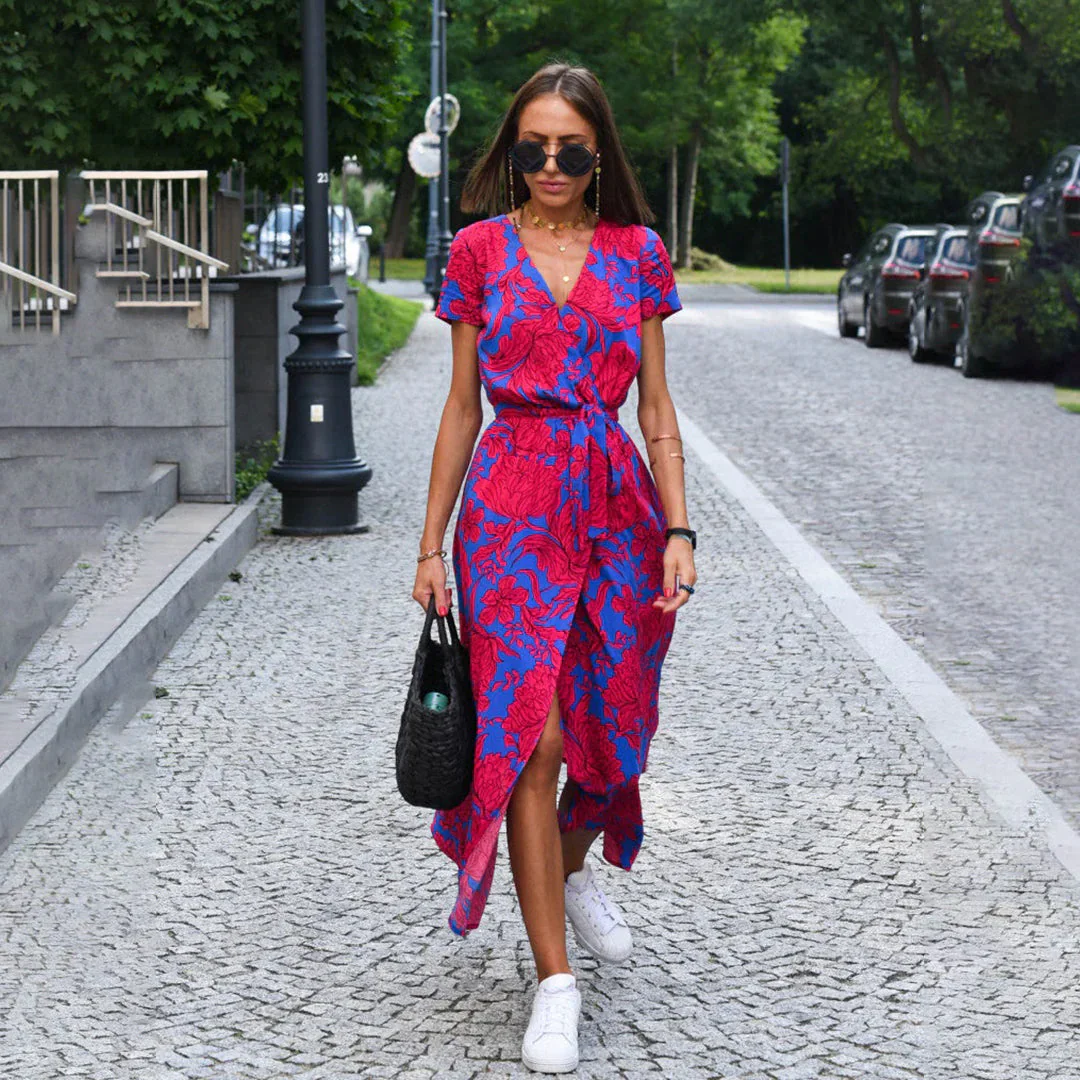 Flora - Robe Longue Portefeuille | Imprimé Coloré | Fluide et Élégante