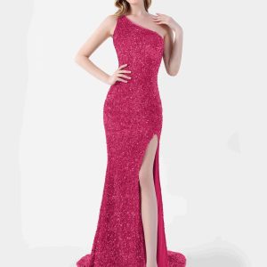 Riley Robes À Paillettes En Velours Une Épaule Sirène Train De Balayage