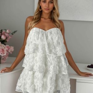 Robe Courte À Pailleté Appliqués Volants Sans Bretelles Ezra