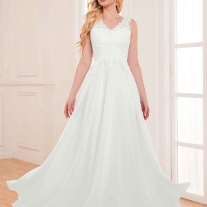 Robe De Mariée En Mousseline À Sans Manches Appliques En Dentelle Rylee