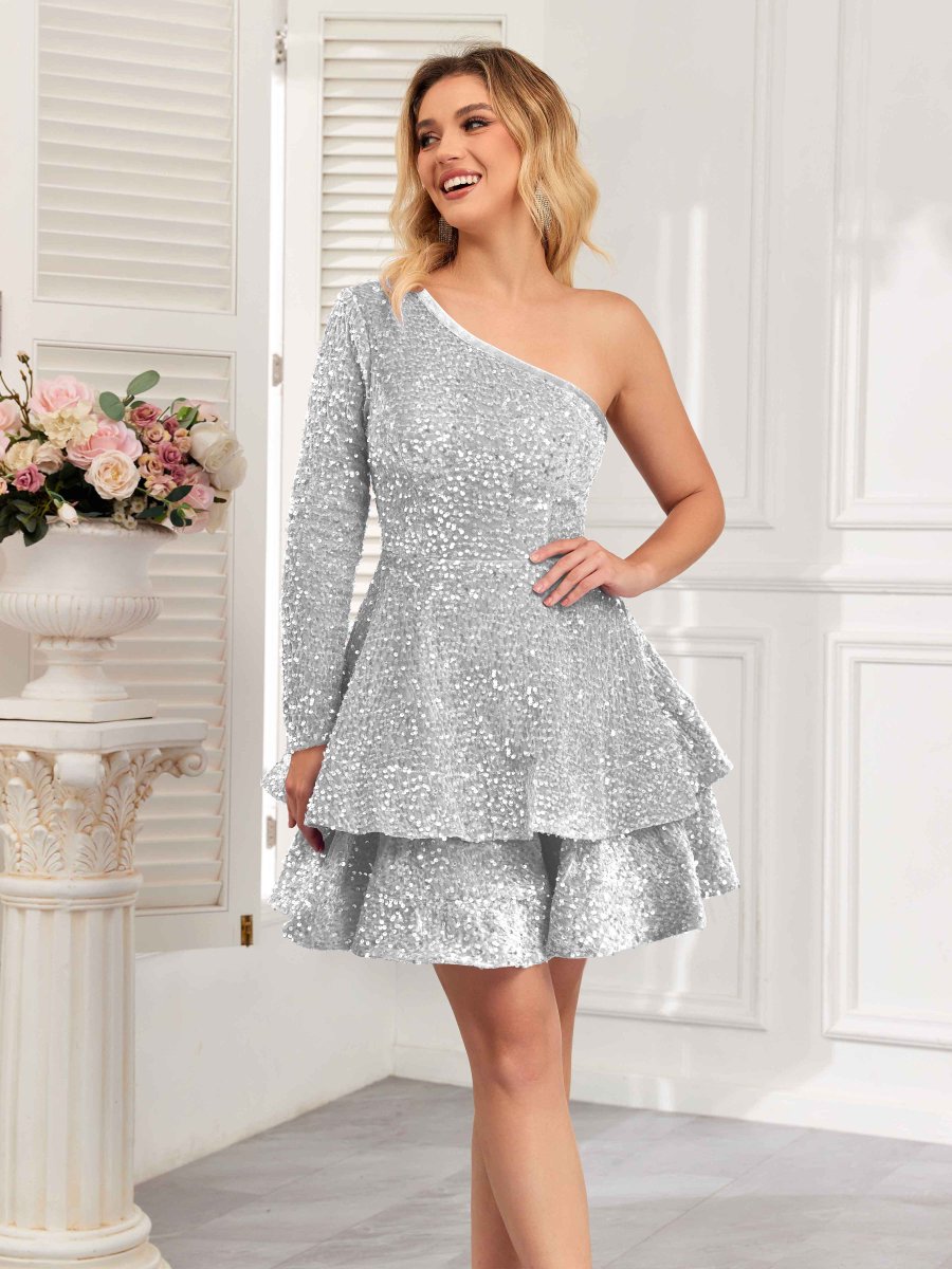 Robe Courte À La Maison À Volants Une Épaule Fermeture Éclair Arrière Lana – Image 7