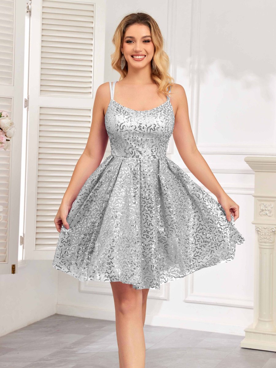 Robe Courte À La Maison En Pailleté À Bretelles Spaghetti Everlee – Image 4