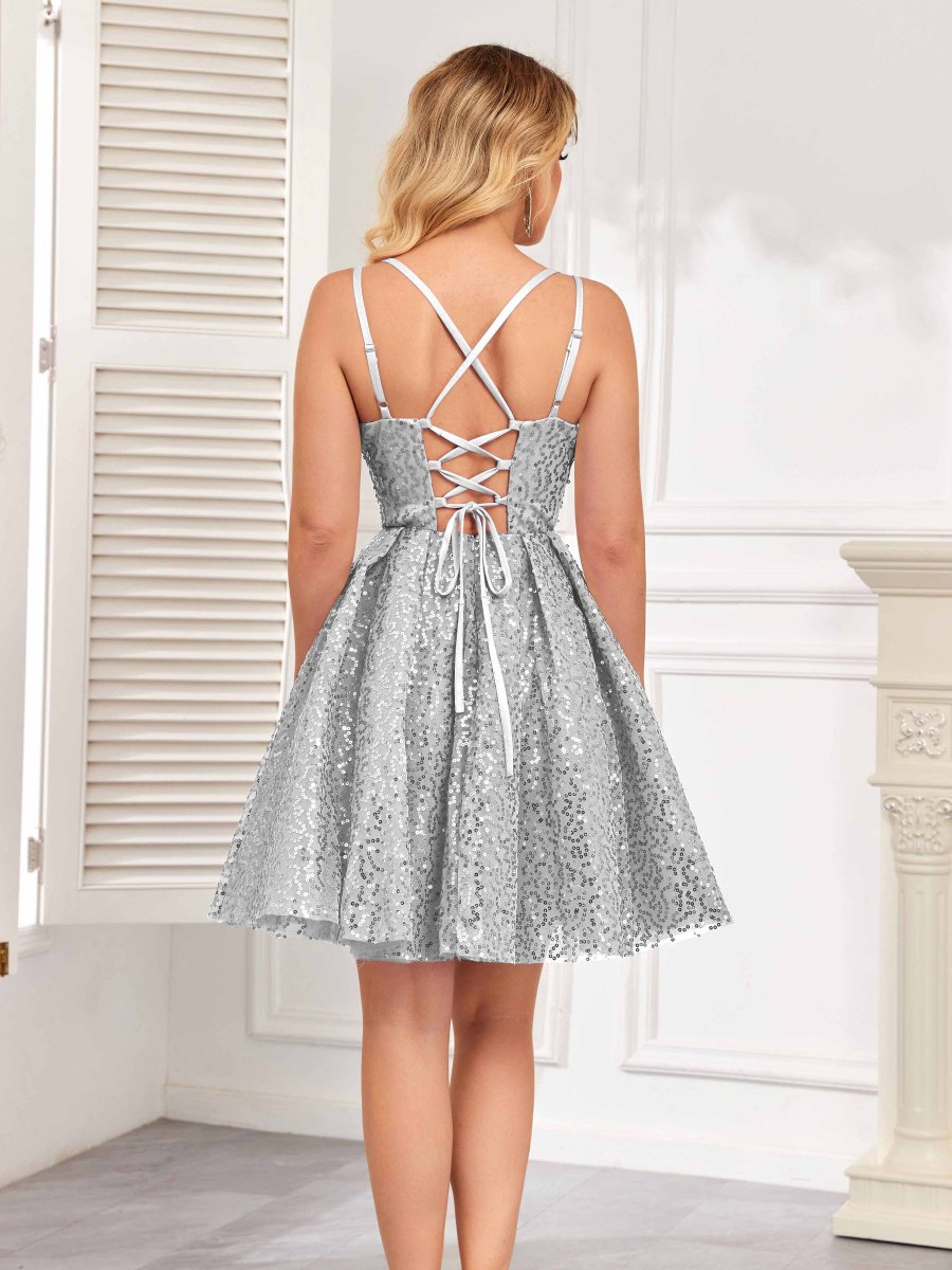 Robe Courte À La Maison En Pailleté À Bretelles Spaghetti Everlee – Image 6