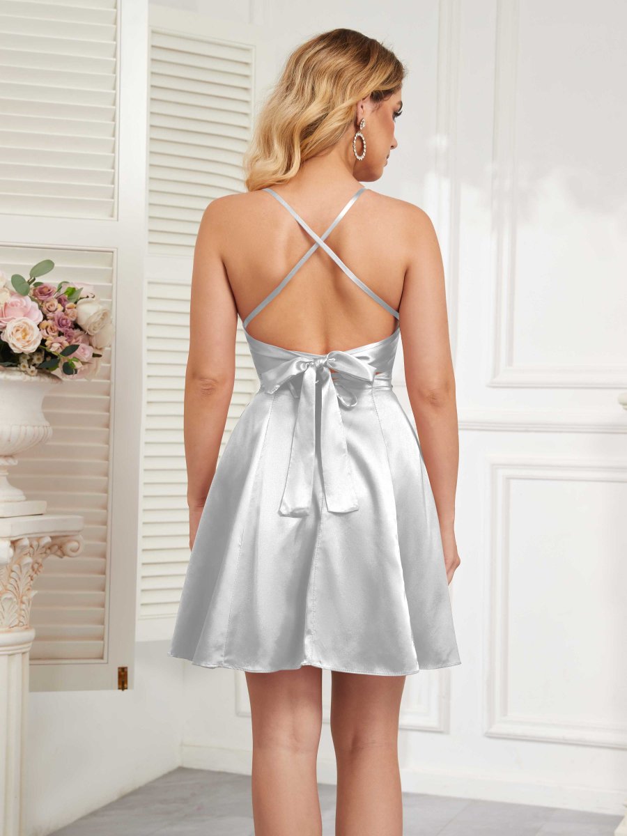 Robe Courte À La Maison En Satin À Bretelles Spaghetti Ruché Amora – Image 6