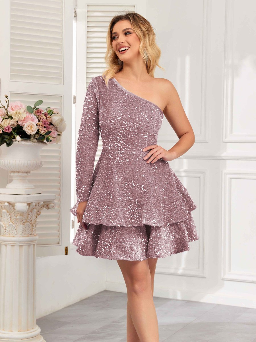 Robe Courte À La Maison À Volants Une Épaule Fermeture Éclair Arrière Lana – Image 5