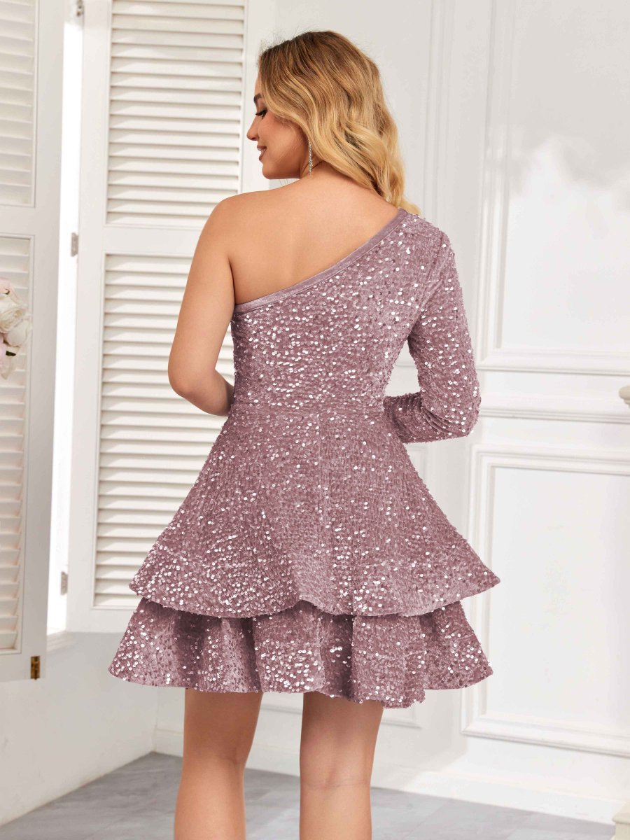 Robe Courte À La Maison À Volants Une Épaule Fermeture Éclair Arrière Lana – Image 6