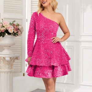 Robe Courte À La Maison À Volants Une Épaule Fermeture Éclair Arrière Lana