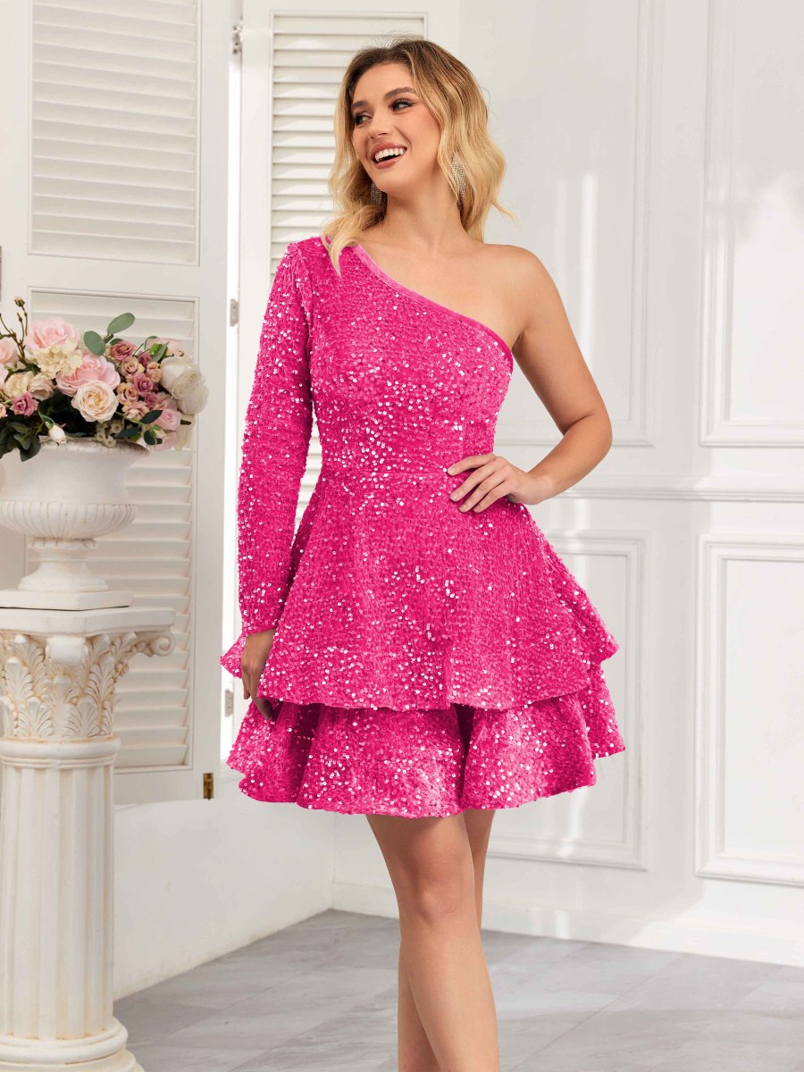 Robe Courte À La Maison À Volants Une Épaule Fermeture Éclair Arrière Lana