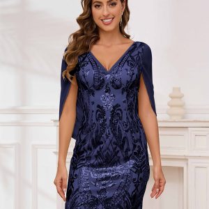 Robe Courte À Fermeture Éclair Arrière Pailleté Col V Renata