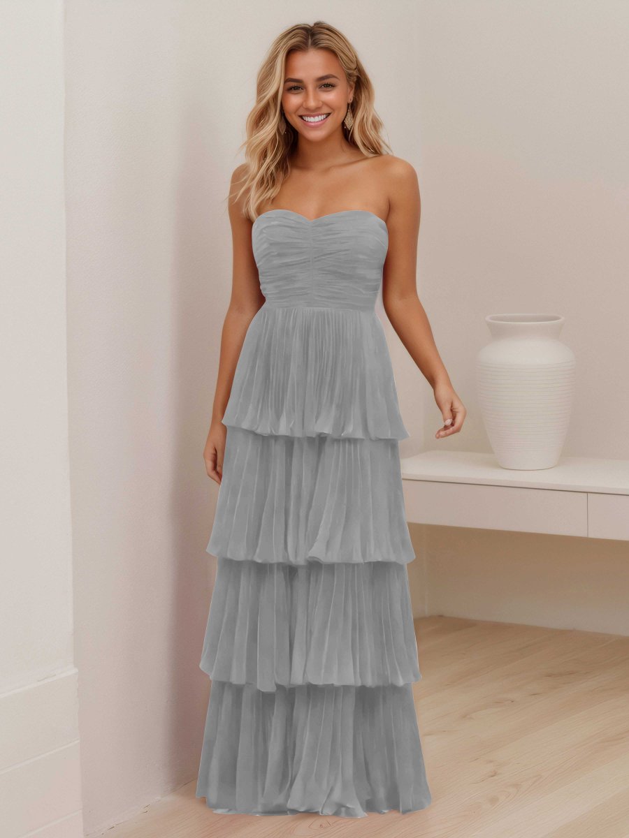 Robe De Soirée En Mousseline À Multicouche Sans Bretelles Aliana – Image 8