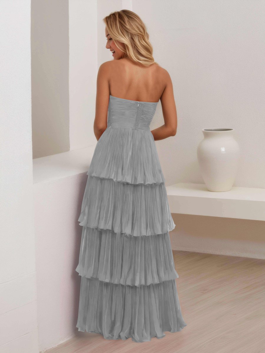 Robe De Soirée En Mousseline À Multicouche Sans Bretelles Aliana – Image 9