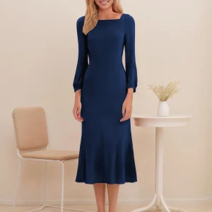 Robe De Soirée À Midi Carré Manches Longues Liberty