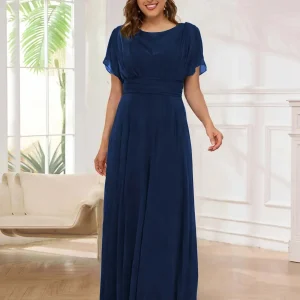 Robe De Soirée En Mousseline À Manches Courtes Longueur Au Sol Malaysia