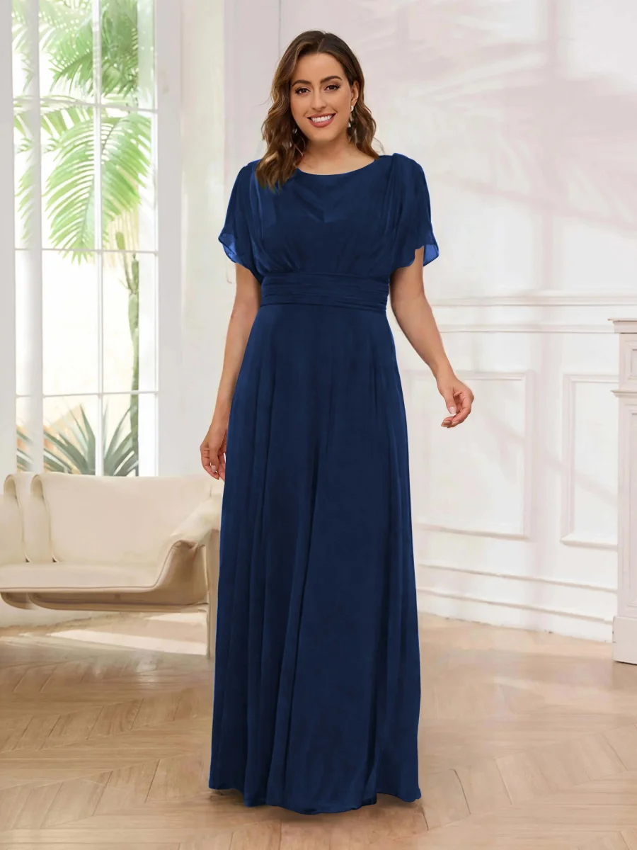 Robe De Soirée En Mousseline À Manches Courtes Longueur Au Sol Malaysia – Image 2