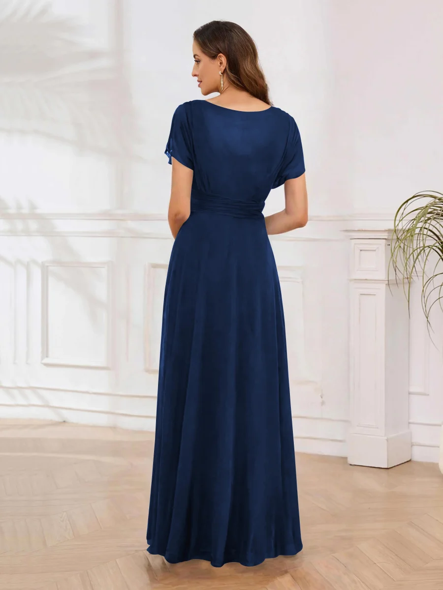 Robe De Soirée En Mousseline À Manches Courtes Longueur Au Sol Malaysia – Image 3