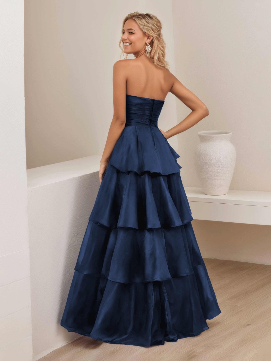 Robe De Soirée En Satin À Ruché Sans Bretelles Multicouche Ellianna – Image 3