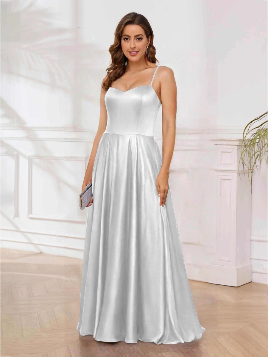 Robe De Soirée En Satin À Bretelles Spaghetti Ligne A Longueur Au Sol Rhea – Image 3