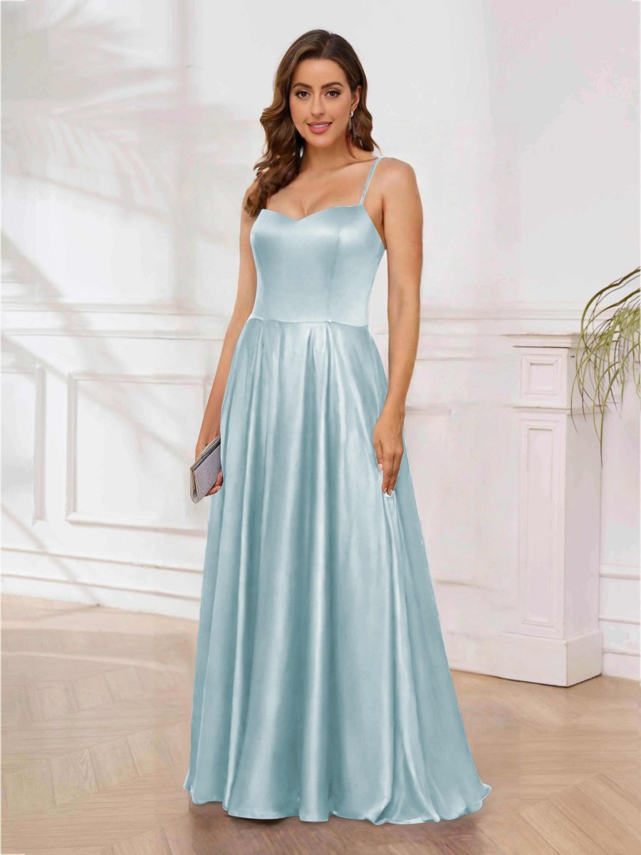 Robe De Soirée En Satin À Bretelles Spaghetti Ligne A Longueur Au Sol Rhea – Image 4