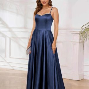 Robe De Soirée En Satin À Bretelles Spaghetti Ligne A Longueur Au Sol Rhea