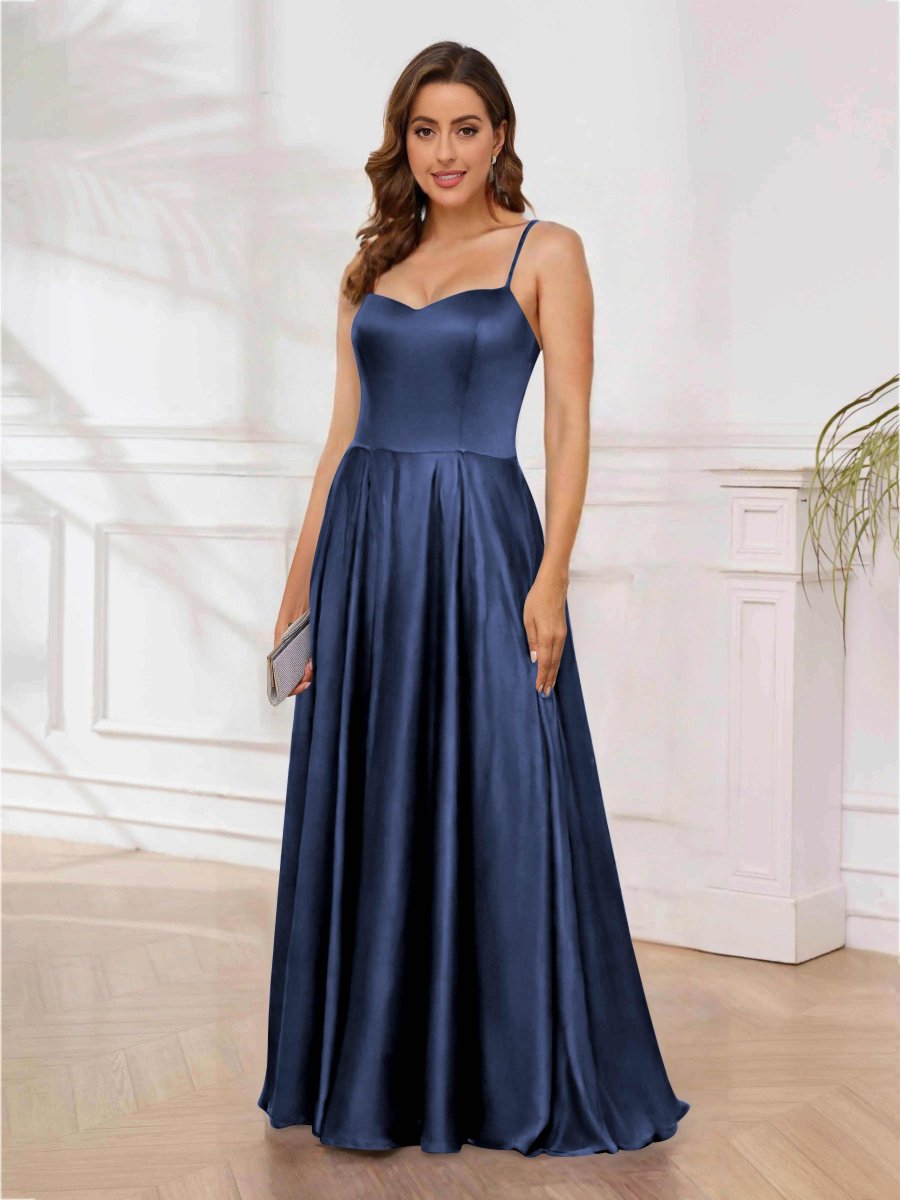 Robe De Soirée En Satin À Bretelles Spaghetti Ligne A Longueur Au Sol Rhea – Image 2