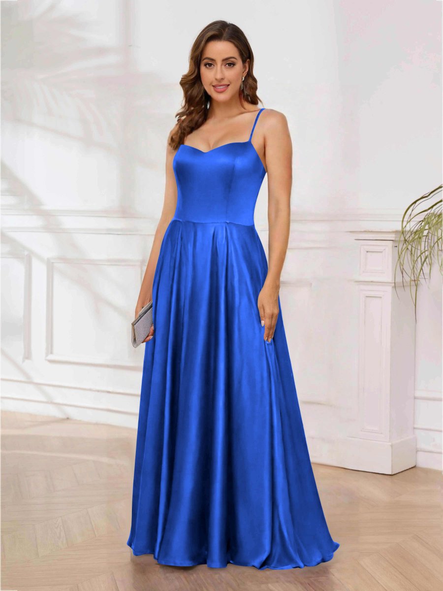 Robe De Soirée En Satin À Bretelles Spaghetti Ligne A Longueur Au Sol Rhea – Image 6