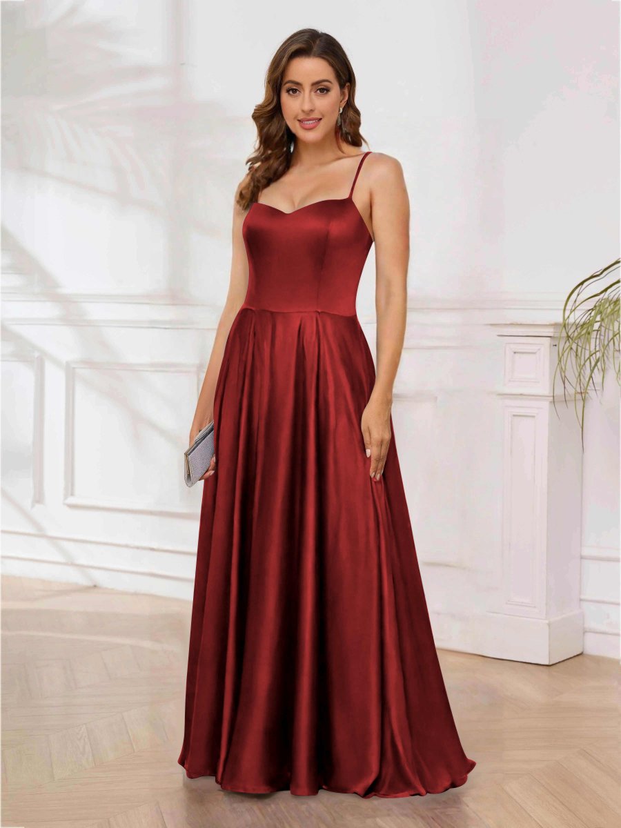 Robe De Soirée En Satin À Bretelles Spaghetti Ligne A Longueur Au Sol Rhea – Image 7