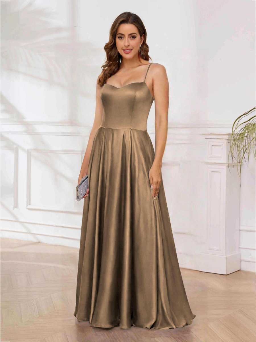 Robe De Soirée En Satin À Bretelles Spaghetti Ligne A Longueur Au Sol Rhea – Image 8