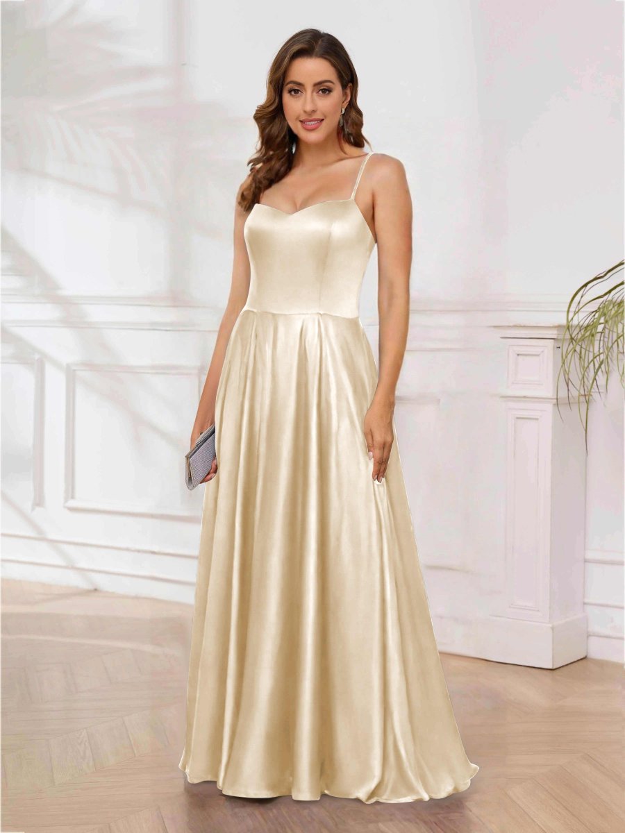 Robe De Soirée En Satin À Bretelles Spaghetti Ligne A Longueur Au Sol Rhea – Image 9