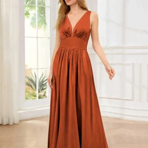 Robe De Soirée En Satin À Sans Manches Col V Longueur Au Sol Henley