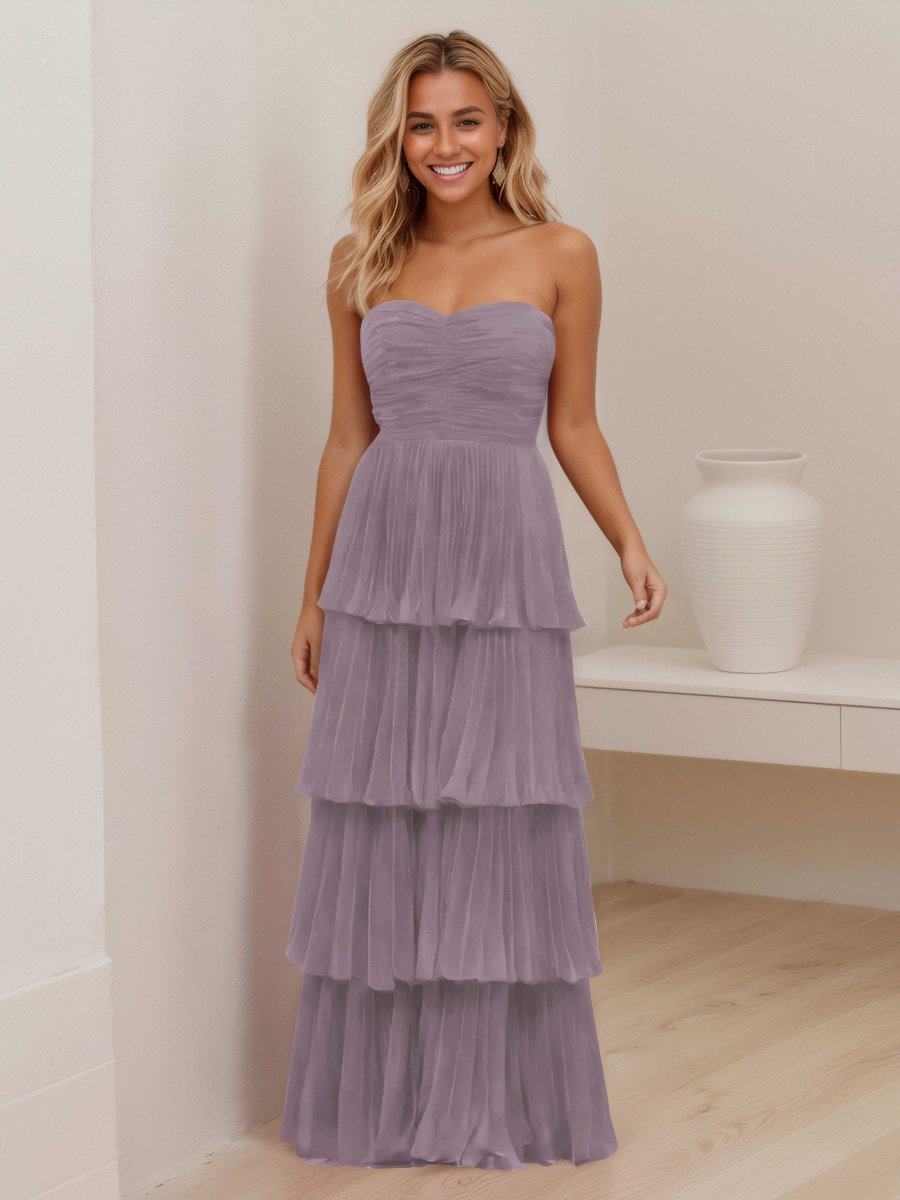 Robe De Soirée En Mousseline À Multicouche Sans Bretelles Aliana – Image 6