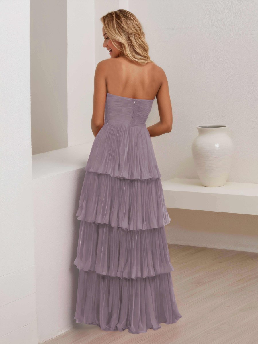 Robe De Soirée En Mousseline À Multicouche Sans Bretelles Aliana – Image 7