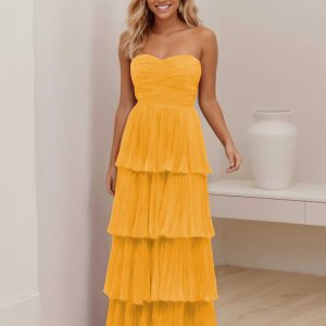 Robe De Soirée En Mousseline À Multicouche Sans Bretelles Aliana