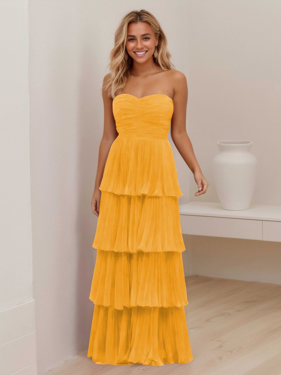 Robe De Soirée En Mousseline À Multicouche Sans Bretelles Aliana