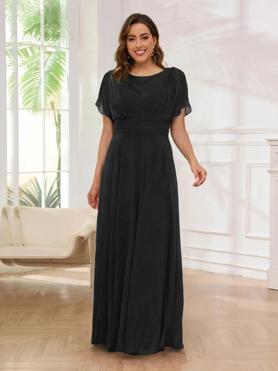 Robe De Soirée En Mousseline À Manches Courtes Longueur Au Sol Malaysia – Image 4