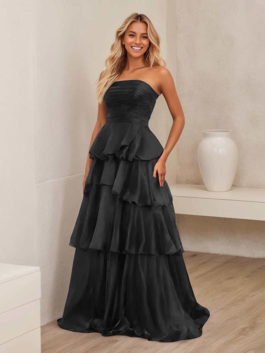 Robe De Soirée En Satin À Ruché Sans Bretelles Multicouche Ellianna – Image 6