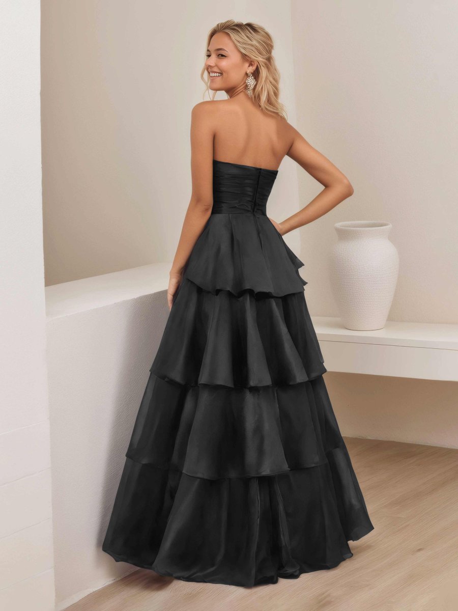 Robe De Soirée En Satin À Ruché Sans Bretelles Multicouche Ellianna – Image 7