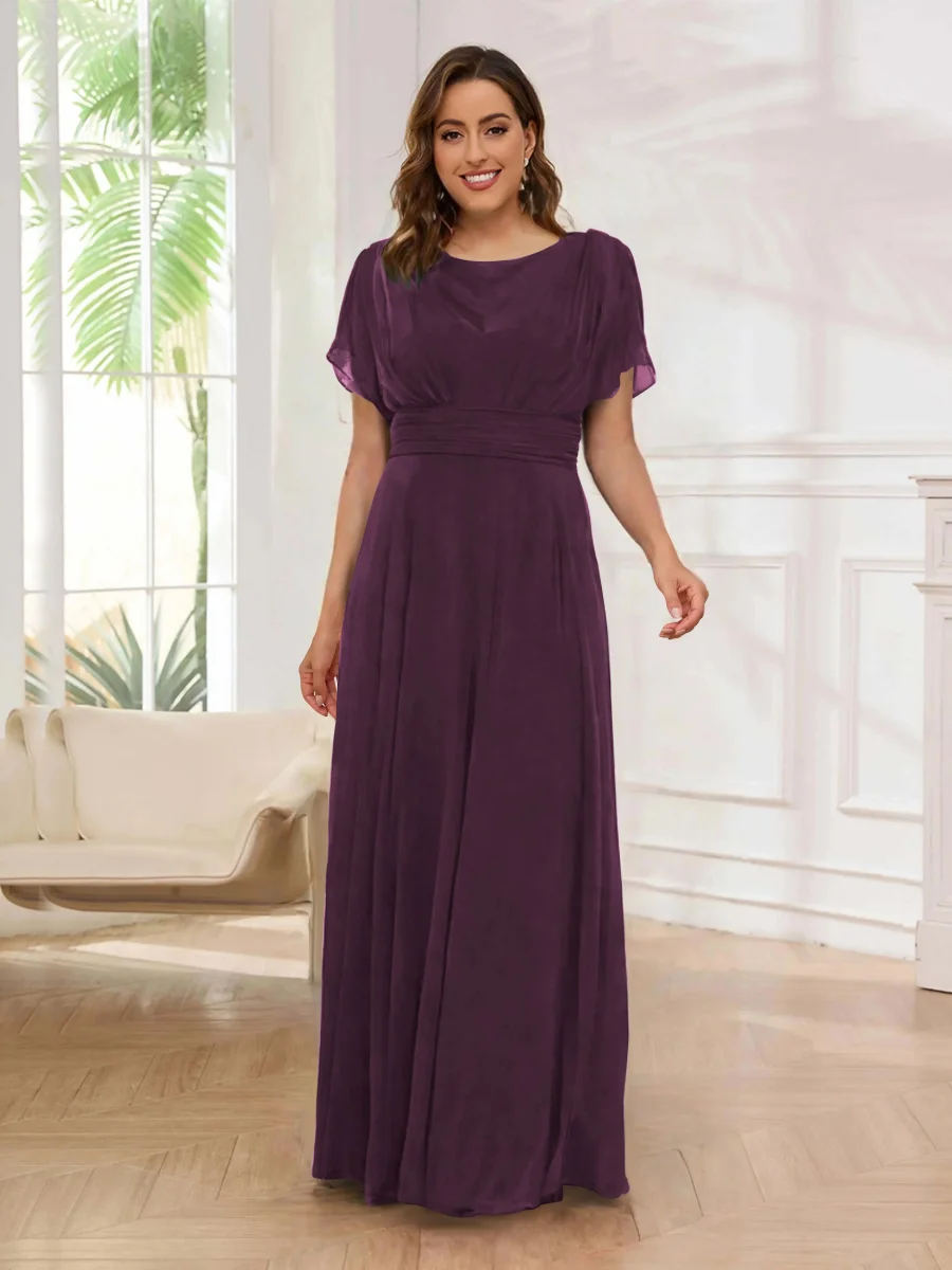 Robe De Soirée En Mousseline À Manches Courtes Longueur Au Sol Malaysia – Image 6