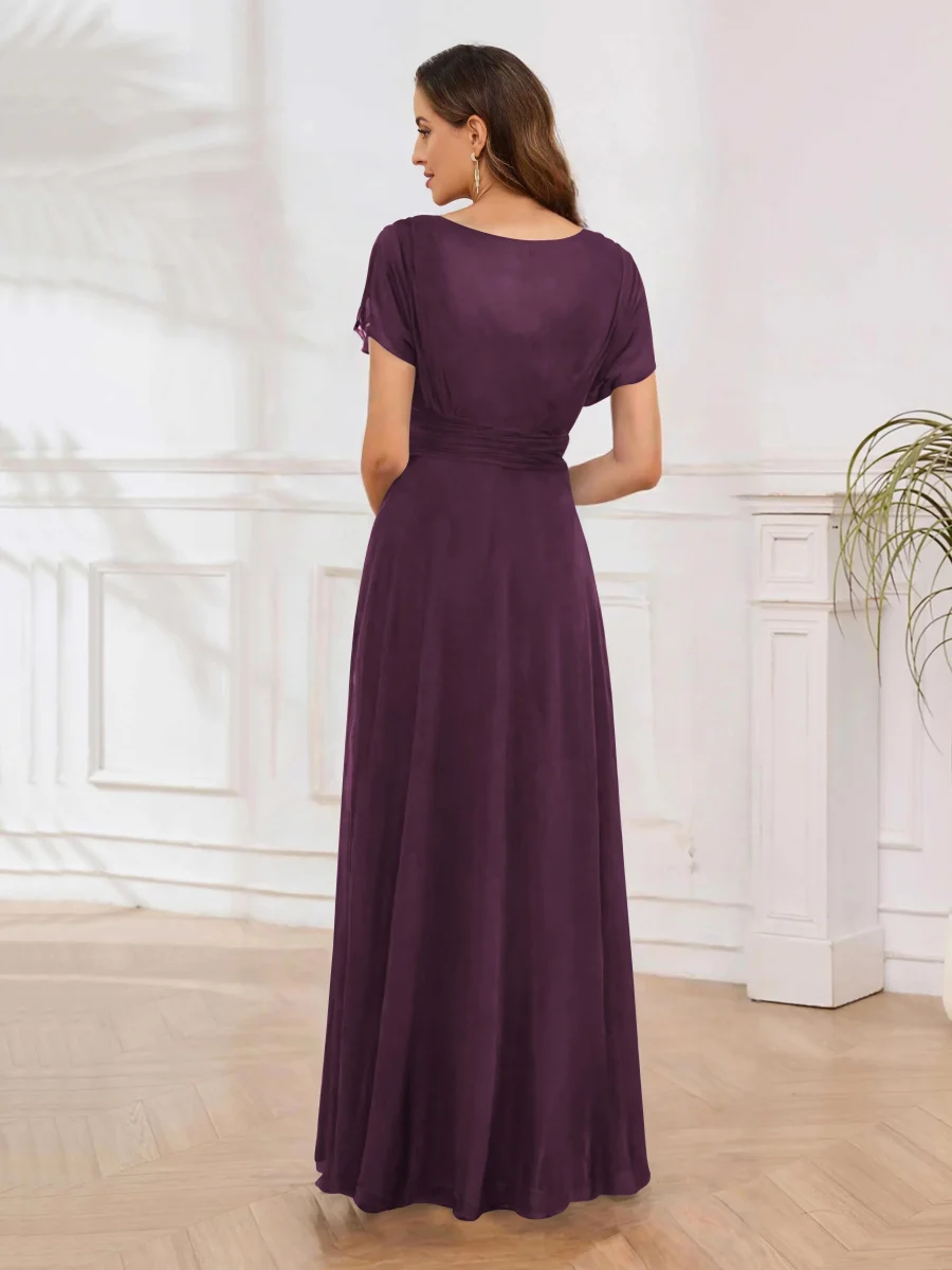 Robe De Soirée En Mousseline À Manches Courtes Longueur Au Sol Malaysia – Image 7