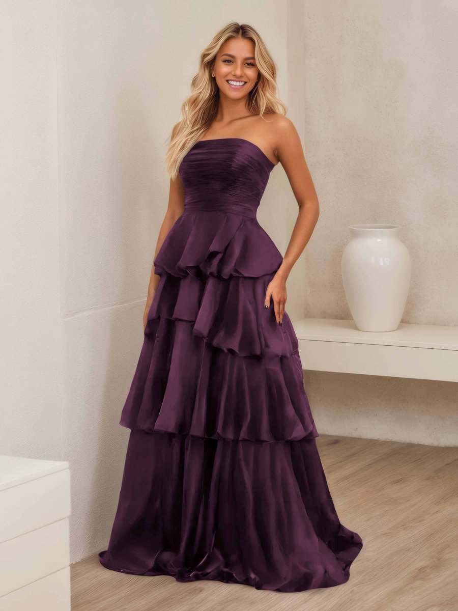Robe De Soirée En Satin À Ruché Sans Bretelles Multicouche Ellianna – Image 4