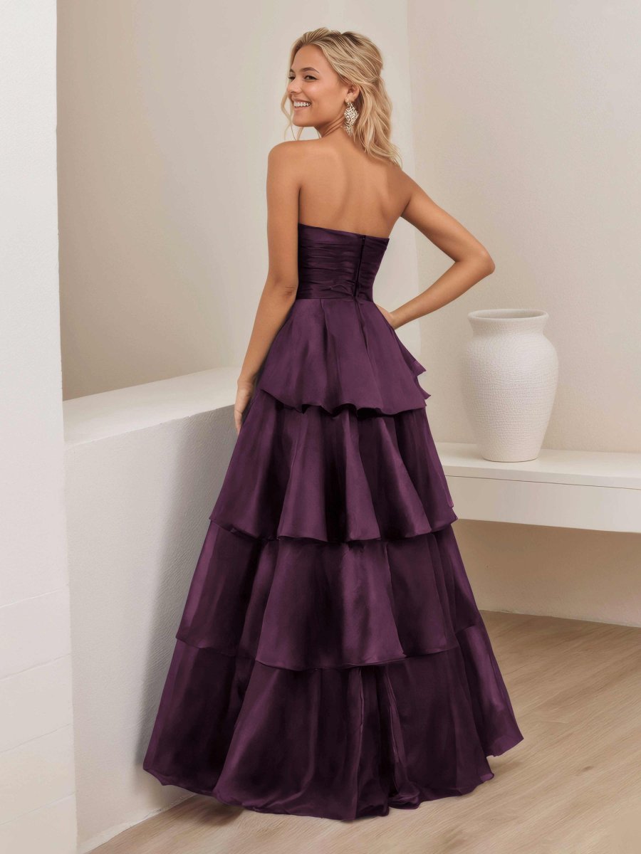 Robe De Soirée En Satin À Ruché Sans Bretelles Multicouche Ellianna – Image 5