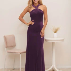 Robe De Soirée En Velours À Licou Gaine Sans Manches Kelsey