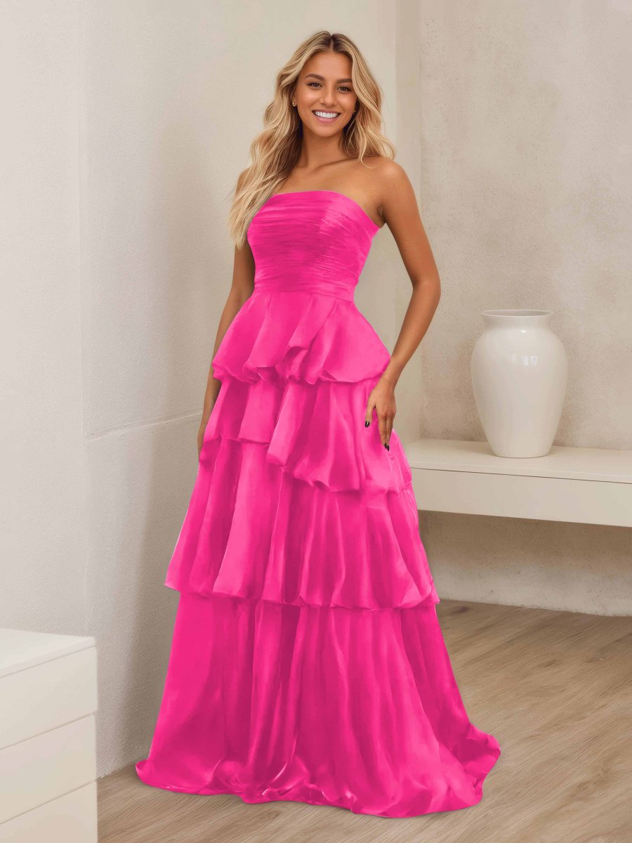 Robe De Soirée En Satin À Ruché Sans Bretelles Multicouche Ellianna – Image 8