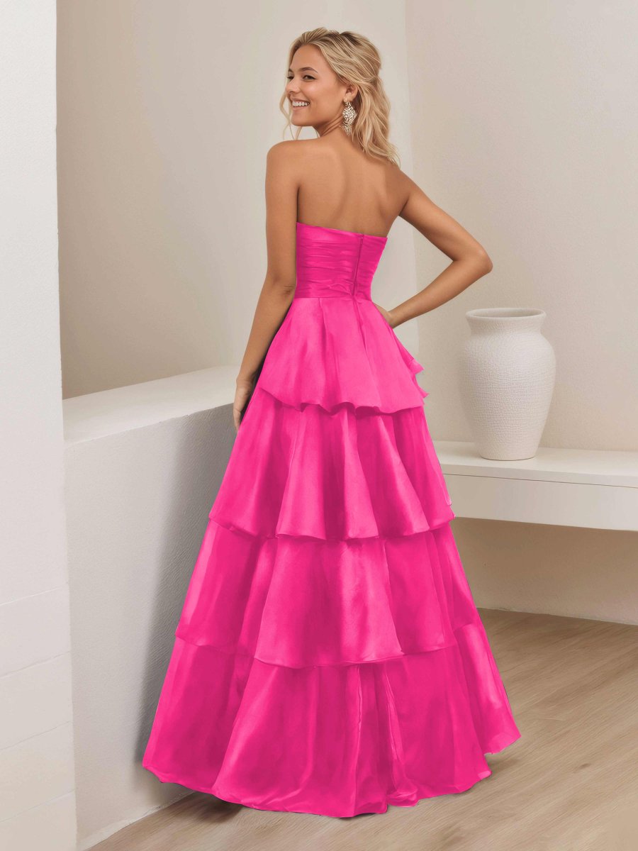 Robe De Soirée En Satin À Ruché Sans Bretelles Multicouche Ellianna – Image 9